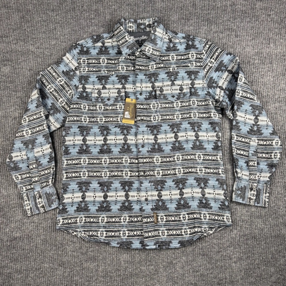 Wrangler Retro Western Shirt Mens L Aztec‎ Pearl Snap Long Sleeve Cotton Shacket